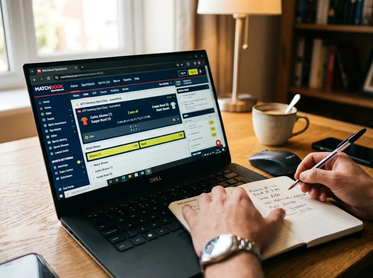 Pantalla de apuestas de tenis mostrando cuotas decimales de un partido ATP en vivo