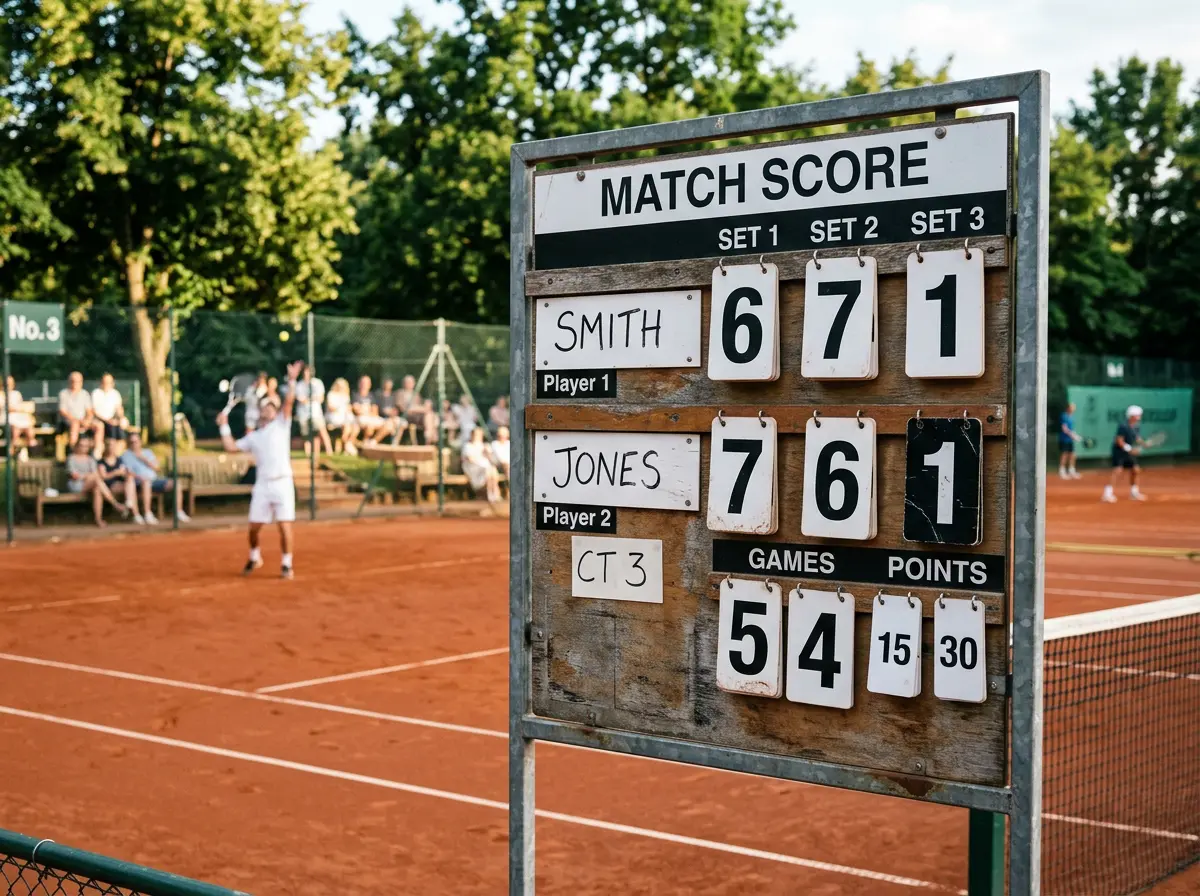 Marcador de tenis mostrando un partido con muchos juegos disputados en un set largo